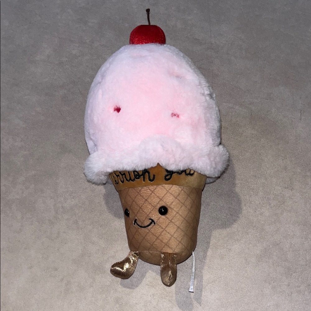Smiling Ice Cream Cone Plush Toy with Pink and Brown